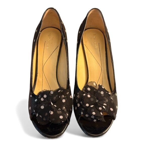 Kate Spade Molly peep-toe pump in black and white polka dots SZ 7.5 - Picture 5 of 7